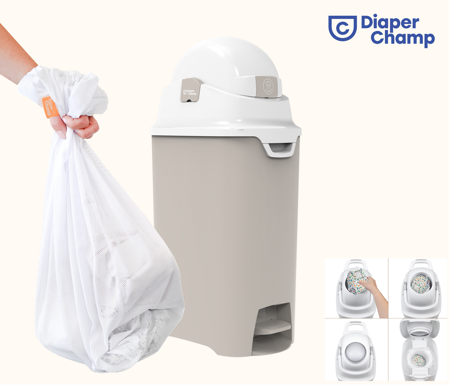 DiaperChamp ONE Handsfree Medium - Clay Sand  (incl. 10 ECO BAGS for free)