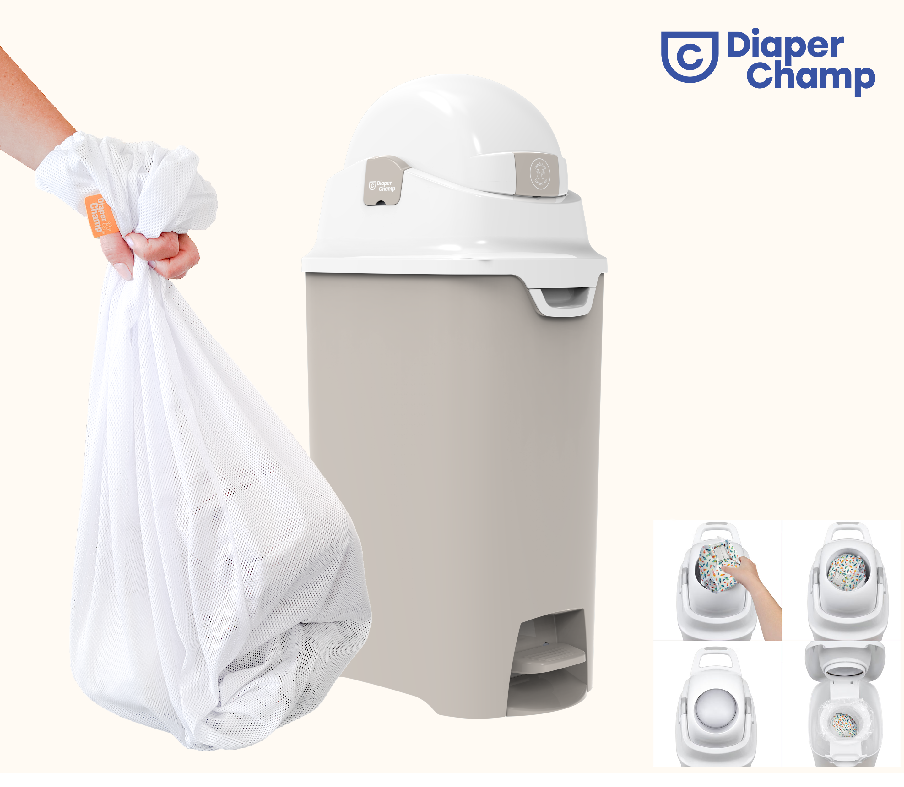 DiaperChamp ONE Handsfree Medium - Clay Sand  (incl. 10 ECO BAGS for free)