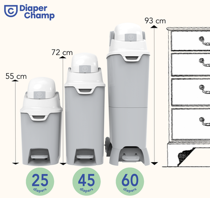 DiaperChamp ONE Handsfree Medium - Silver (incl. 10 ECO BAGS for free)