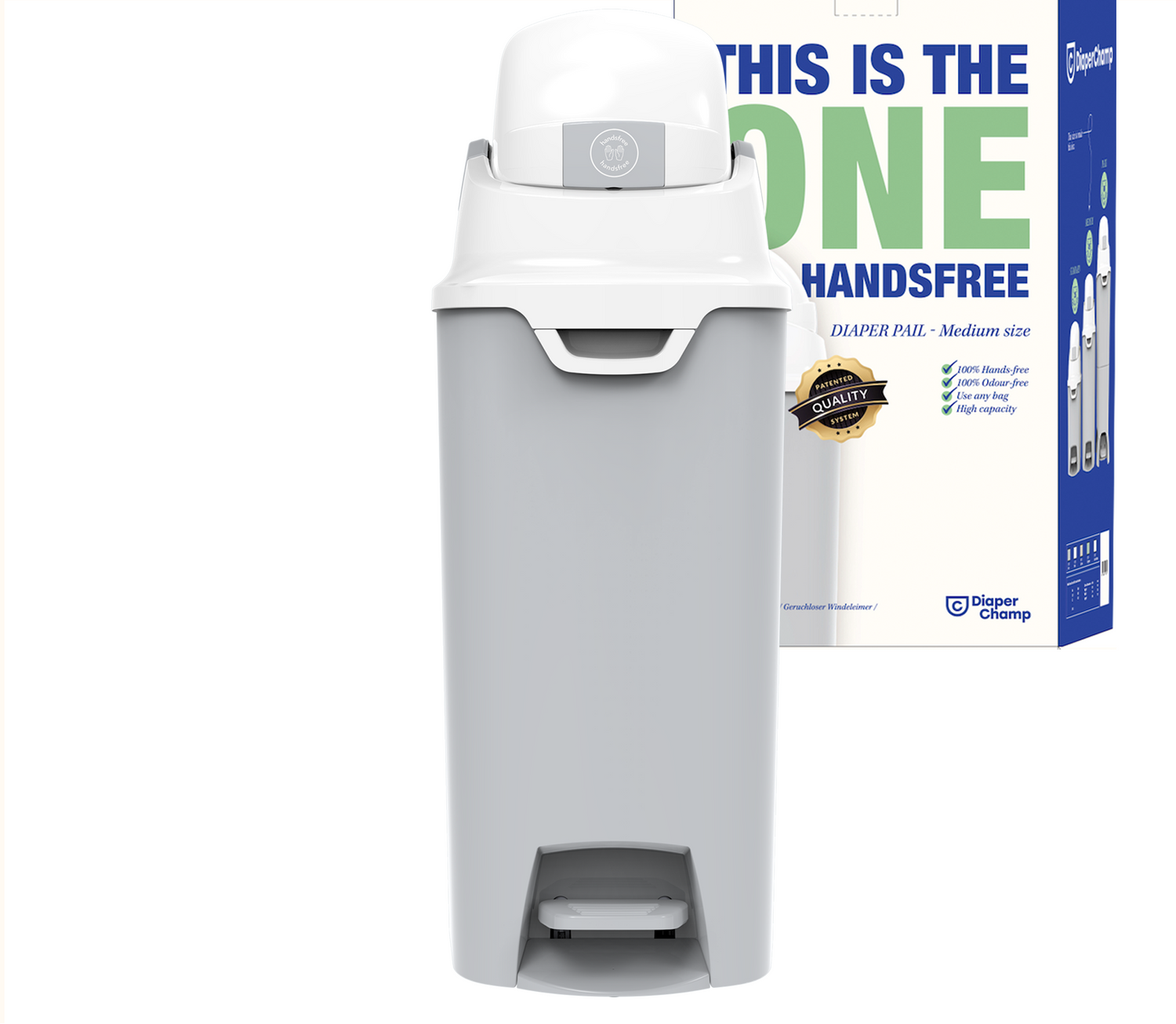 DiaperChamp ONE Handsfree Medium - Silver (incl. 10 ECO BAGS for free)